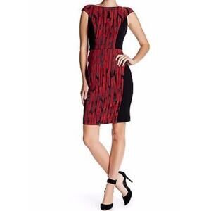 Black Halo Reeve Sheath Dress Womens Size 4 Red Black Bodycon Cocktail Evening